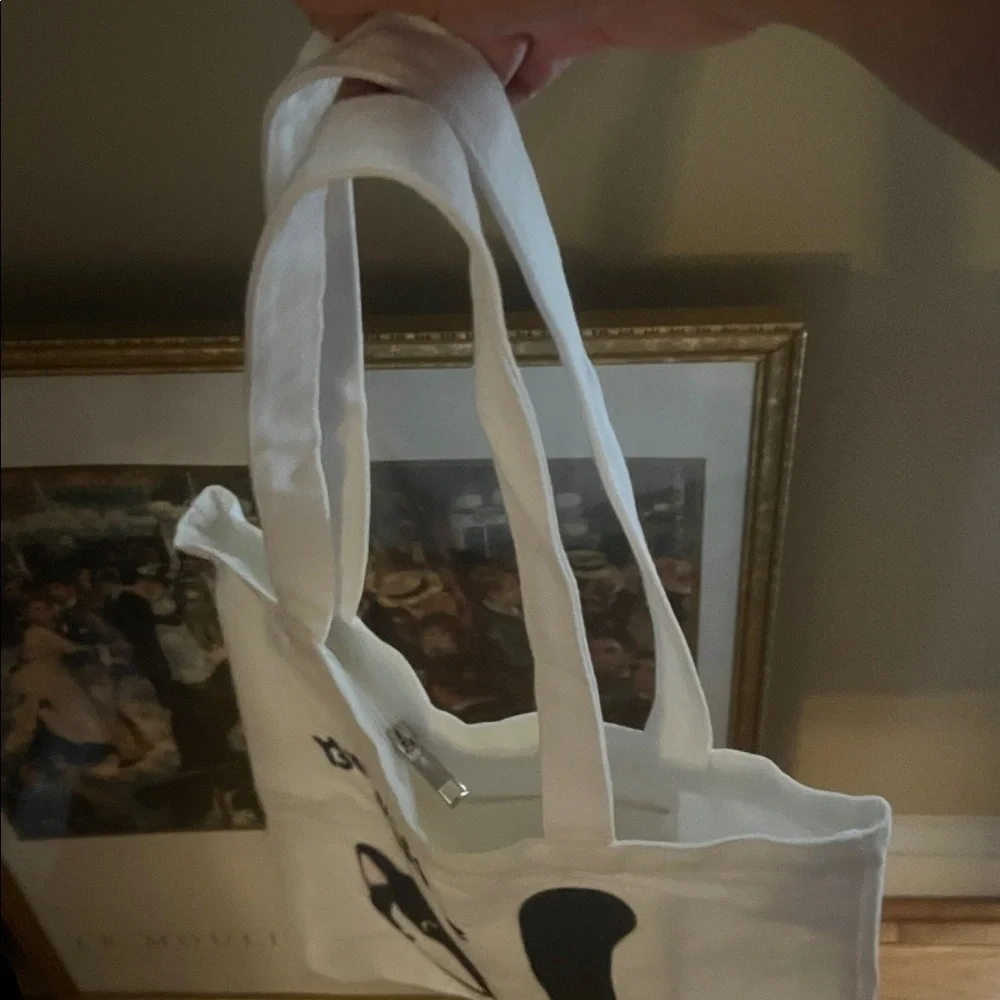 Cat Tote Bag - White with Black Cat Print